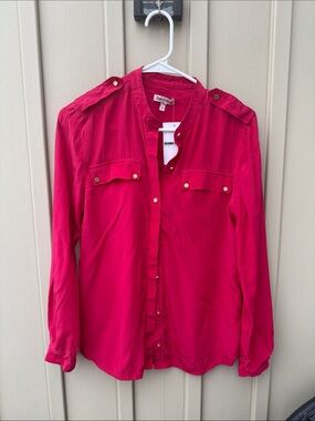 Juicy Couture 100% Silk Bright Fuchsia Gold Button-Front Blouse